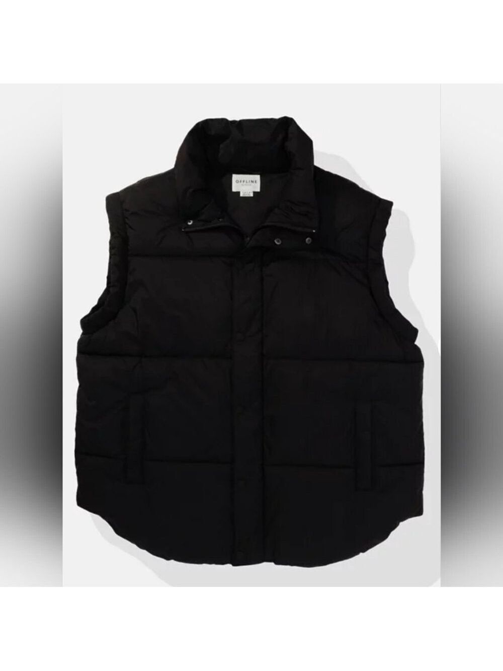 Offline By Aerie Oversized Black Quilted Puffer Vest
